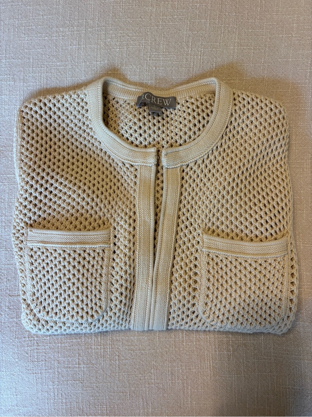 J. Crew Open Pointelle-Stitch Cardigan, size Small in color Warm Sesame. - Picture 3 of 7